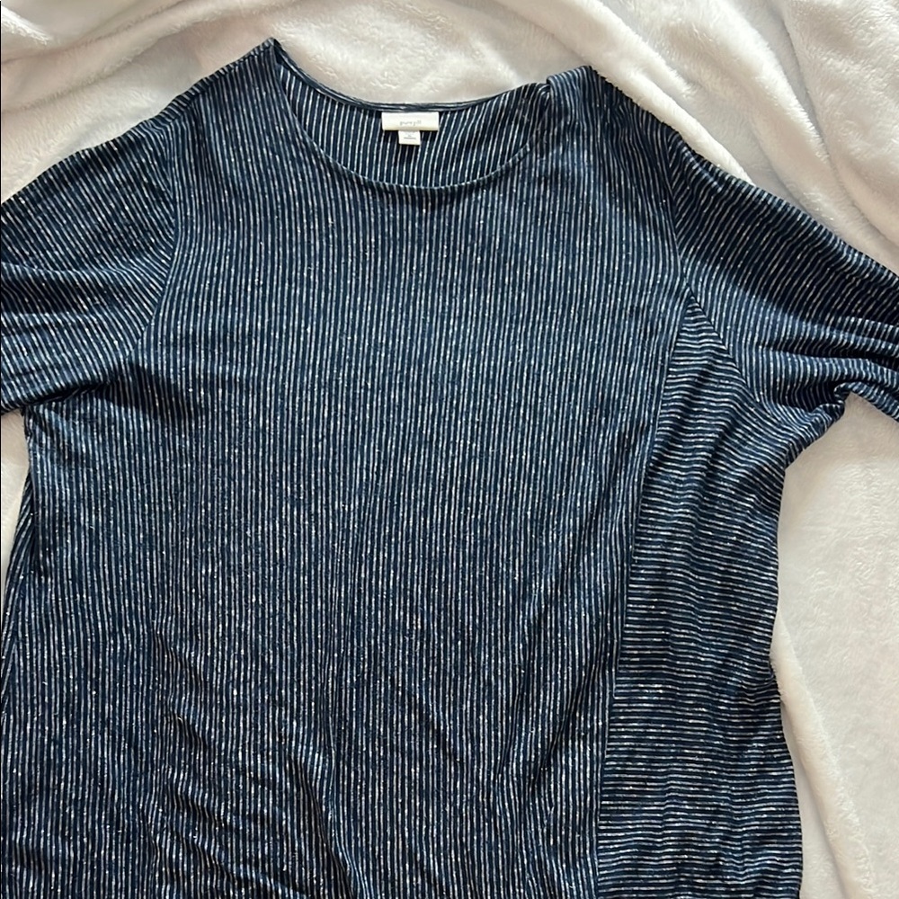 J. Jill Navy and White Striped Ribbed Short Sleeve Top